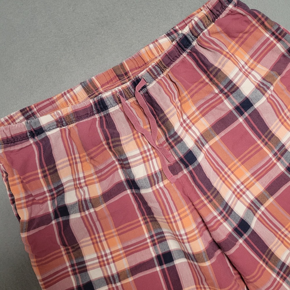 LL Bean Pajama Lounge Pants XL Petite Pink Orange Plaid Sleepwear